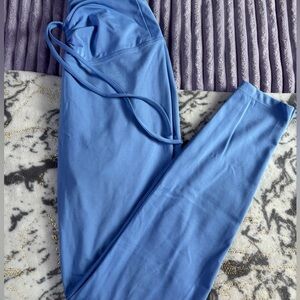 PINK High-Waisted Light Blue Tie-Front Leggings